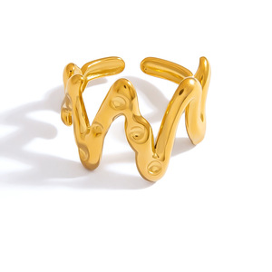 Bague en forme de fleur avec incrustation de pierre naturelle, plaqué or 18 carats, design irrégulier, pour femme, cadeau de bijoux - Product Image 5