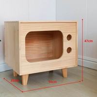 Maison pour chat en bois massif naturel, lit pour chat élégant d'intérieur avec trous de ventilation, cachette moderne pour animaux de compagnie pour chats, durable