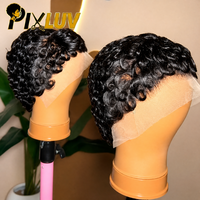 Perruque Courte Bouclée Pixie Cut en Cheveux Humains, Lace Frontale, Cheveux Brésiliens Remy, Perruques en Cheveux Humains pour Femmes Noires, Perruques Lace Frontale Dégradées Sans Colle