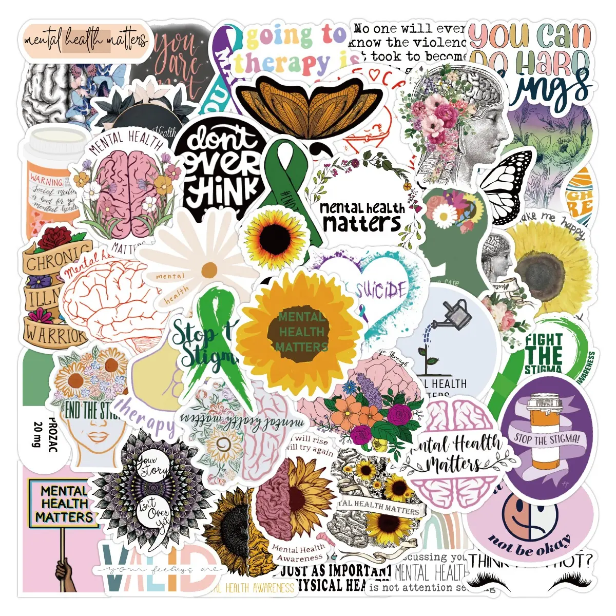 50Pcs Mental Health Ins Fresh Inspirational Stickers For Girl Student Diy Notebook Scrapbook Luggage Decorative Sticker