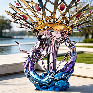 Escultura <span class=keywords><strong>de</strong></span> Resina con Acabado Metálico Imitación, Diseño <span class=keywords><strong>de</strong></span> Nube con Cinta Fluida, Arte Cultural, Tamaño y Color Personalizables, <span class=keywords><strong>para</strong></span> Jardín Exterior - Product Image 3