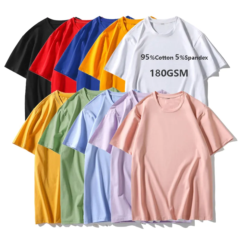 95% コットン5% スパンデックスカスタムTシャツプリント半袖TシャツクールドライプレーンプレミアムスリムフィットクルーネックTシャツ