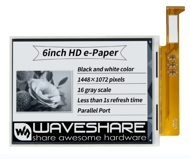 Waveshare 6Inch E-Ink Raw Display1448*1072 High Definition, Black/White, 16 Gray Scale, Without PCB