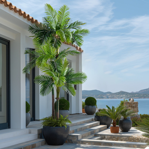 하이 퀄리티 인공 식물 구부러진 인공 야자수 및 팬 손바닥 집이나 사무실 장식 플라스틱 생일 장식 - Product Image 1