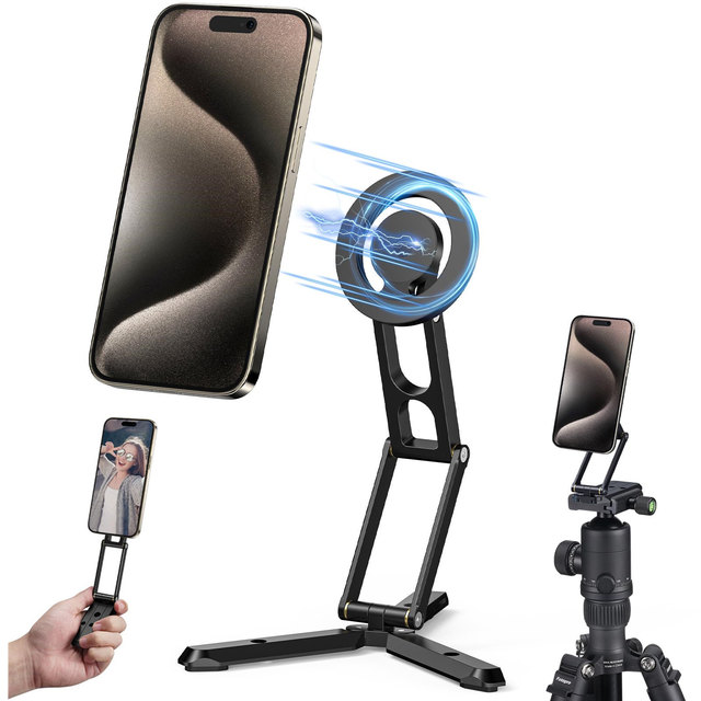 Portable Foldable Magnetic Phone Tripod Stand for Selfe Stick Desktop Smartphone Holders for iPhone 16 15 14 13 Magnet Stand