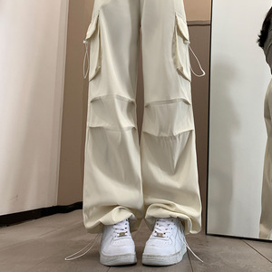 2025 nuovi pantaloni <span class=keywords><strong>Cargo</strong></span> Casual da donna stile americano a vita alta a gamba larga estiva sottile ampia tinta tinta in tinta unita - Product Image 4