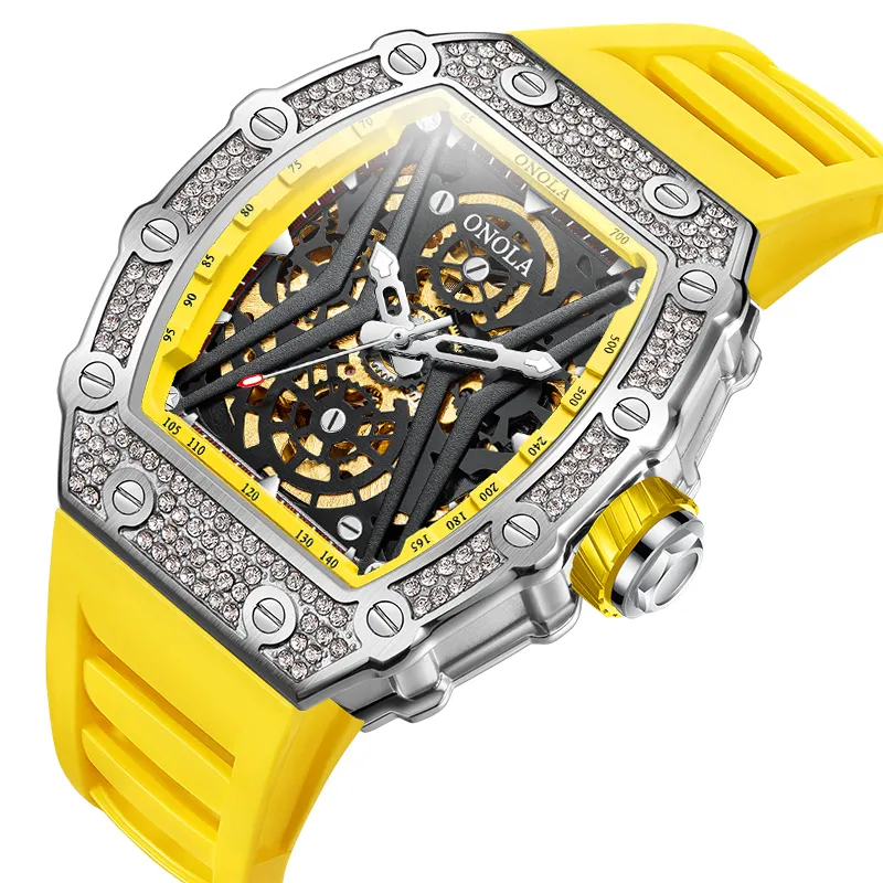 ONOLA 3828D individuelles Logo mechanische Uhr Sport wasserdichte Uhren Skelett automatische Herrenuhr Luxusuhr
