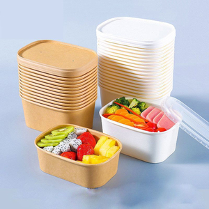 Biodegradable Eco-friendly Recycle Kraft <strong>Paper</strong> Rectangle Tiffin Lunch Fast Food Meal Prep <strong>Containers</strong> with <strong>Paper</strong> Lid - Product Image 4