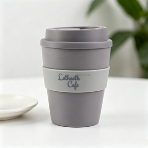 Gobelet à café écologique en plastique de 12 oz avec couvercle à vis gris - Product Image 1