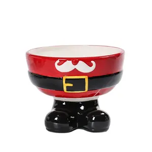 Holiday Christmas Santa Boots Footed Centerpiece Serving Bowl