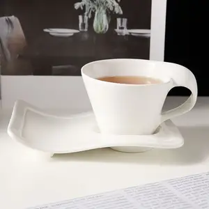 伟业: 80-330毫升白色陶瓷咖啡茶杯和茶碟物品咖啡杯和茶碟，带标志瓷制茶杯碟勺
