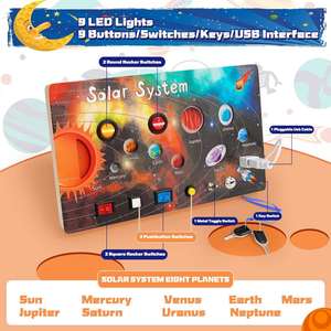 Hot Selling Wooden Toy New Sensory Toys <b>Solar</b> <b>System</b> Busy Board with LED <b>Light</b> Switches - Product Image 3