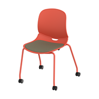 Chaise roulante moderne en tissu rouge et beige, pieds robustes, siège rembourré pour les conférences et la formation