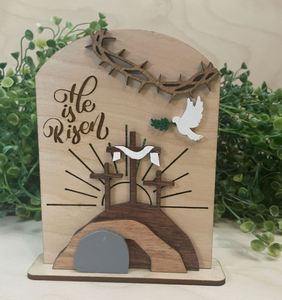 <b>Empty</b> Decoration Religious Decor Christian Easter Tomb He Is Risen Resurrection Cross Display - Product Image 3