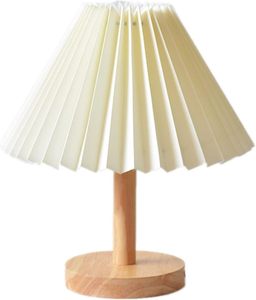 Lampada da Comodino Vintage con <span class=keywords><strong>Paralume</strong></span> Plissettato, Lampada da Tavolo in Legno Massello per Studio e Lettura, Luce Notturna USB con <span class=keywords><strong>Paralume</strong></span> in Tessuto - Product Image 2