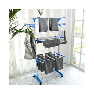 4-Tier quá khổ ráp quần áo khô giá sấy khô giặt kệ với bánh xe sắt ống lớp phủ có thể điều chỉnh giặt móc áo giá - Product Image 5