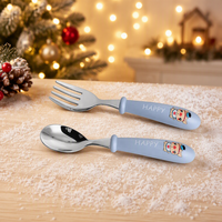 Ensemble de couverts en acier inoxydable pour enfants avec poignée à motif de dessin animé, fourchette et cuillère, idéal pour cadeau, vente en gros, usine de Jieyang
