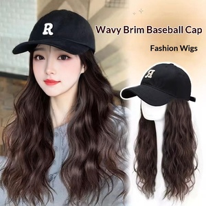 Casquette de baseball <span class=keywords><strong>style</strong></span> coréen avec perruque intégrée en cheveux synthétiques longs ondulés, modèle <span class=keywords><strong>R</strong></span>-brand LM886, fabriquée à la machine, pour changer de <span class=keywords><strong>coiffure</strong></span> - Product Image 3