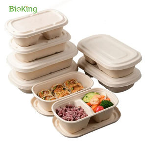 बायोकिंग इको उत्पादों पेपर लुगदी गन्ने की पैकेजिंग डिग्रेडेबल डिस्पोजेबल टेकअवे फूड आयताकार दोपहर के साथ लंच बॉक्स - Product Image 5