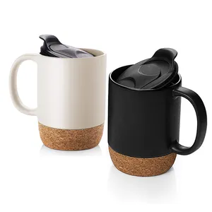 Creative Design cork bottom mug removable or not removable base promotional Ceramic Coffee Mug with Plastic lid