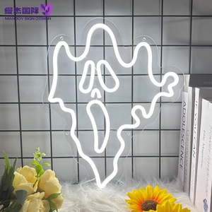 Letrero LED de Neón con Cara de Fantasma de Terror de Halloween, Luz de Neón Personalizable y Regulable, Ideal para la Cueva del Hombre y Fiestas de Terror de Halloween - Product Image 1