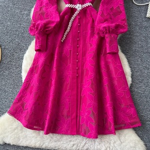 Nuovo Abito Lungo in Rete Ricamato Traforato Stile <span class=keywords><strong>Palazzo</strong></span> Francese con Maniche a Lanterna Elegante per l'Estate Autunno 2026 - Vendita all'Ingrosso - Product Image 6