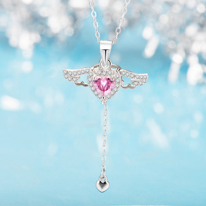 Collar con Colgante de Corazón y Alas de Ángel, Chapado en Plata, con Circonitas, Personalizado, para Regalos del Día de San Valentín - Product Image 2