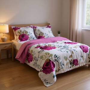 Ensemble de couette générique avec 2 oreillers et rideau à motif floral, taille matrimoniale, en microfibre, style classique, pour usage domestique - Product Image 2