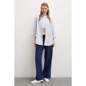 Camisa de Popelina con un Bolsillo, Azul, Blusa Casual con Botones para Mujer, Uso Diario - Product Image 2