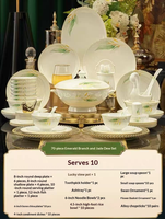 Service de table en porcelaine fine dorée à motif de feuilles vertes, style oriental moderne, vaisselle en céramique pour la maison, compatible lave-vaisselle et micro-ondes