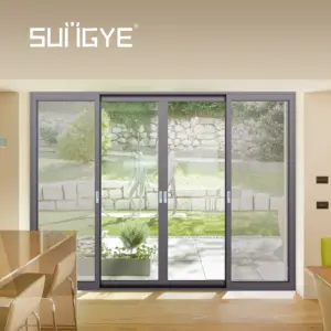 Eksterior pintu kaca geser aluminium putih menutup besar susun interior kaca jendela dan pintu