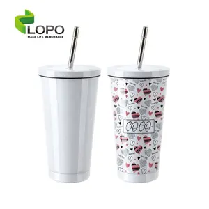 Moda konik şekil 450ml süblimasyon Tumblers beyaz kahve boşlukları saman bardak