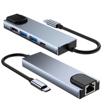 Station d'accueil multifonction pour ordinateur portable, Type-C 6 en 1, pour lecteur de carte SD/TF 2.0, Hub Ethernet RJ45 USB 3.1, en alliage d'aluminium