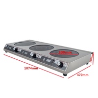 Table de cuisson à induction électrique commerciale chinoise d'occasion 3,5 kW 3 brûleurs en acier inoxydable avec arrêt automatique de sécurité, garantie 1 an, 4 affichages numériques