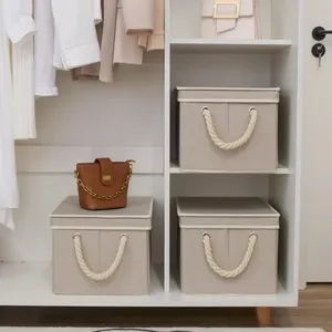 Nouvel Organisateur de Vêtements Rectangulaire Pliable en Tissu Non-Tissé Style Moderne avec Couvercle et Poignées Grande Capacité Rangement Écologique - Product Image 5