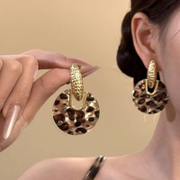 Boucles d'oreilles créoles métalliques tendance pour femme, motif léopard, en acétate, style vintage, bijoux d'oreille de haute qualité