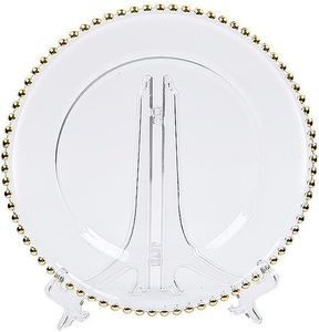 Luxury Clear Plastic <b>Plates</b> with Gold Beads 13 Inch Round Charger <b>Plates</b> Bulk White Pearl Rim Underplates for Wedding Eco - Product Image 1
