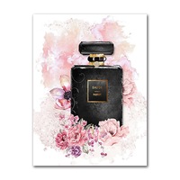 Affiche de mode parfumée aux fleurs roses, impression sur toile de cils et lèvres, peinture artistique murale, décoration moderne pour chambre de fille et maison
