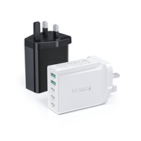 Pengisi Daya Cepat GaN 60W HNT ODM/OEM PD & QC 3 Port Tipe C+USB Adaptor Dinding Colokan EU/UK Proteksi OVP/OCP untuk iPhone 15 16