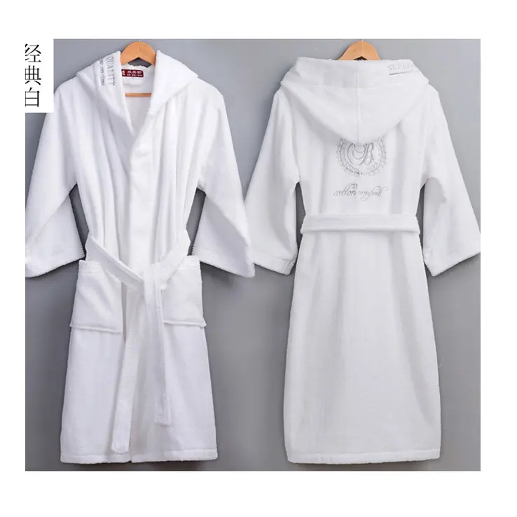 Spa 100% pamuk havlu bornoz özelleştirilmiş rahat sıcak kapşonlu havlu kumaş elbiseler özel bornoz başlıklı