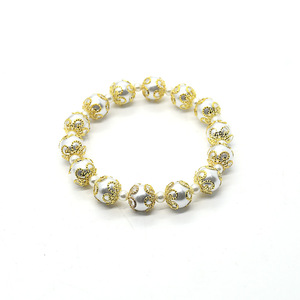 Pulsera de Perlas con Encaje Metálico Estilo Corte, Aleación de Zinc Dorada y Plateada, Forma Geométrica de Bola, Joyería de Regalo - Product Image 2