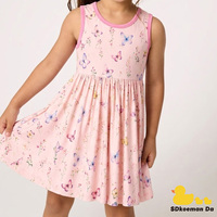Robe d'été sans manches pour tout-petits OEKO, imprimé personnalisé, vêtements pour filles, robe mignonne personnalisée pour bébé en bambou et élasthanne avec bretelles fines