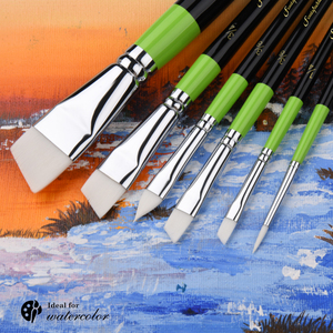 Pinceaux professionnels 6 pièces, manche en bois vert et noir, poils en nylon Taklon blanc, pour <span class=keywords><strong>peinture</strong></span> artistique - Product Image 5