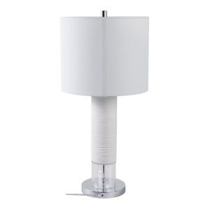 Lampada da Tavolo Cilindrica Moderna con Base in Ceramica e Cristallo, Paralume Bianco, Luce Decorativa per Camera da Letto e Soggiorno - Product Image 4