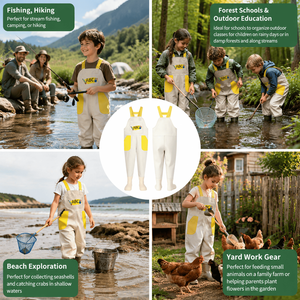 Waders éducatifs Senshuo <span class=keywords><strong>Beige</strong></span> Ivoire ABC Alphabet pour jeunes avec poches latérales, idéaux pour les cours de nature et comme équipement de pluie pour l'apprentissage - Product Image 4