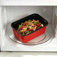 Boîte alimentaire rectangulaire noire en plastique de qualité alimentaire, jetable et compatible micro-ondes, en promotion