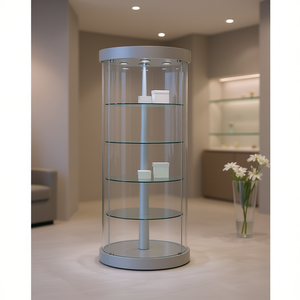 Vitrine ronde en verre trempé 71x190cm gris clair avec étagères rotatives et éclairage LED - Product Image 3
