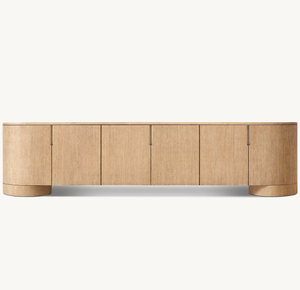 Juego de Muebles de Sala de Estar de Lujo Estilo Americano, Mueble para TV de Madera Sólida de Roble, Consola Moderna de 6 Puertas - Product Image 5