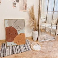 Peinture artistique abstraite nordique moderne minimaliste avec cadre doré, peinture de luxe à blocs de couleur, lignes en cristal, peinture en porcelaine pour la décoration de la maison