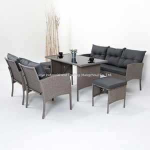 Leisure Furniture Garden Set Outdoor <b>Dining</b> Set Steel <b>Rattan</b> Rectangular <b>Table</b> With Ottoman - Product Image 2